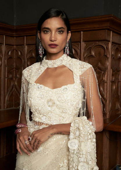 IVORY CAPE-SAREE SET