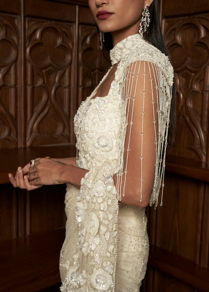 IVORY CAPE-SAREE SET