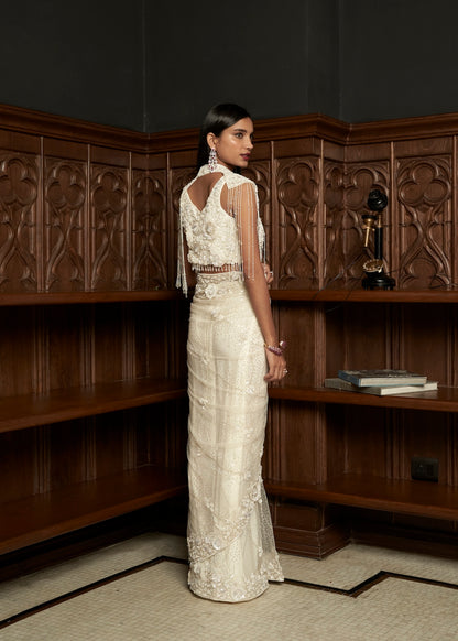 IVORY CAPE-SAREE SET