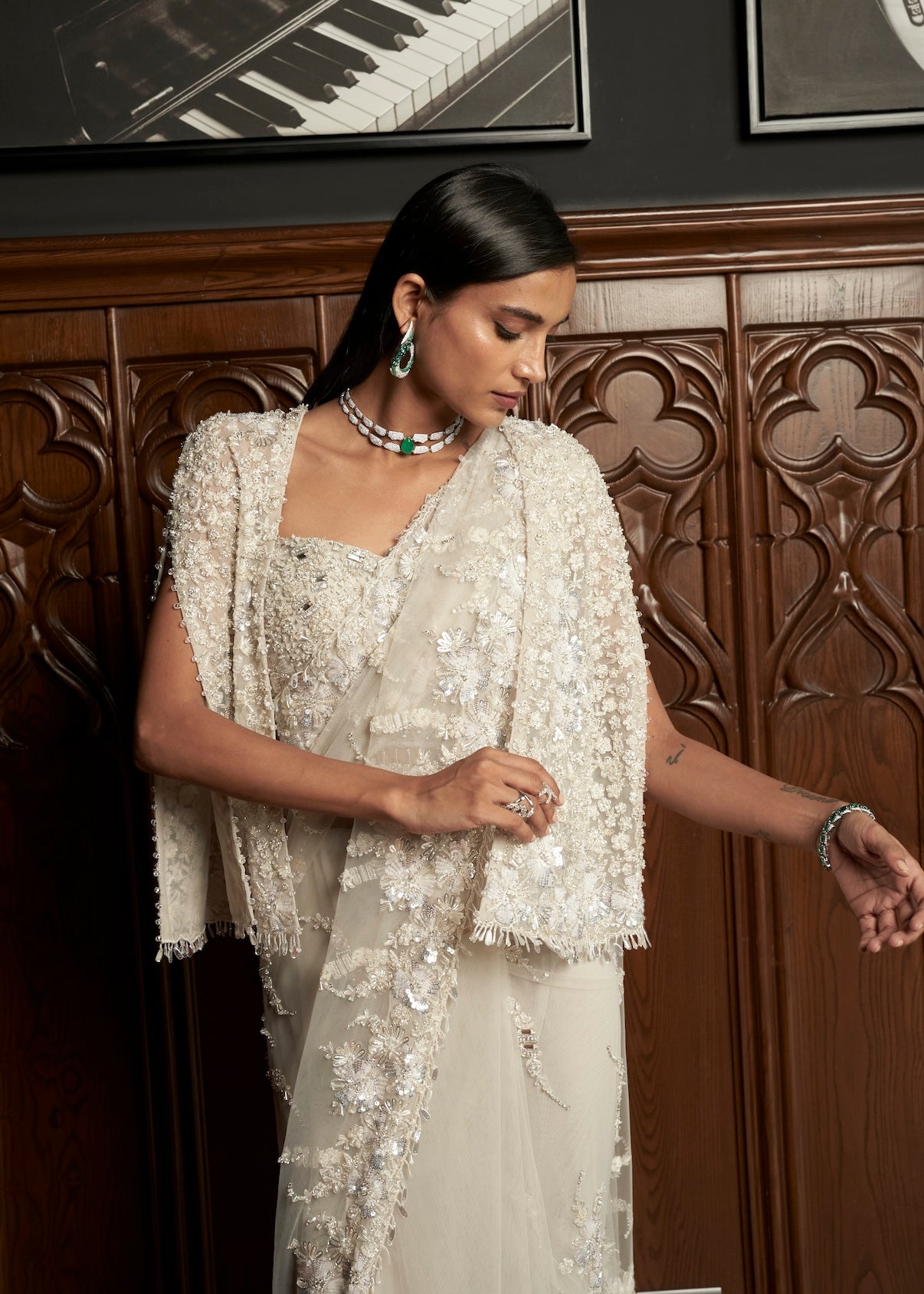 GREY JACKET-SAREE SET