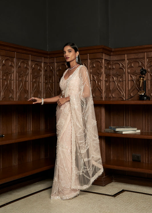 PINK NET SAREE