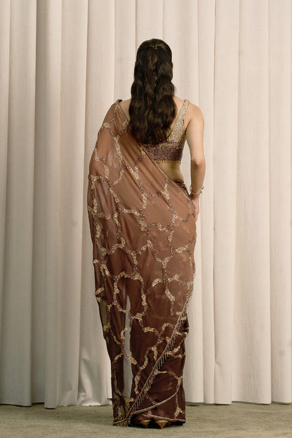 BROWN SHADED GEORGETTE SAREE WITH BLOUSE